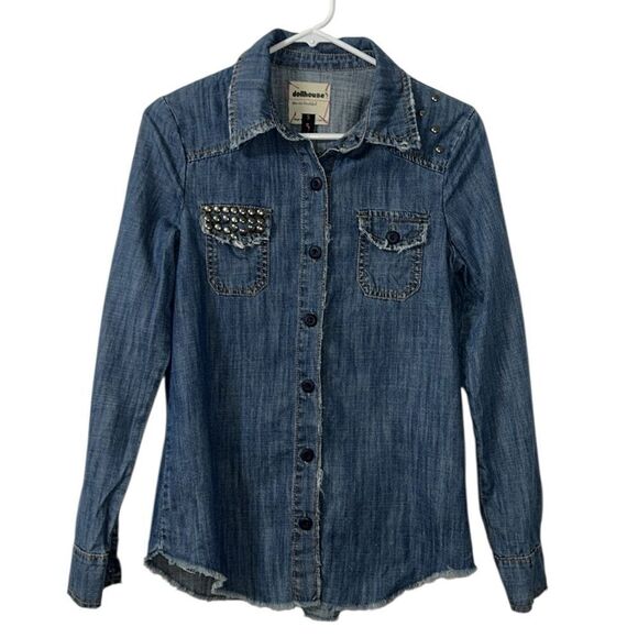 Dollhouse Blue Button Down Denim Shirt(Size Small) - Picture 3 of 8